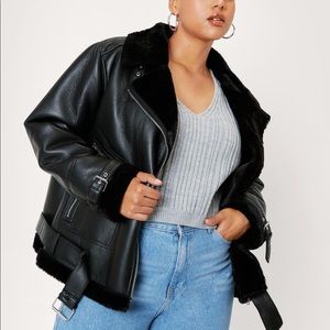 Nasty Gal Plus Size Faux Leather Zip Detail Aviator Jacket - NWOT